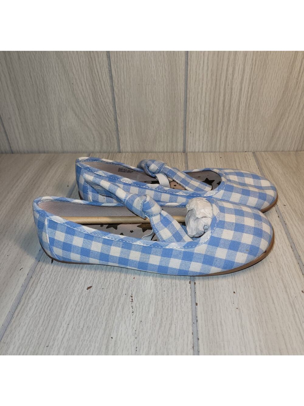 Livie & Luca Halley Bow Ballet Flats Gingham Blue White Size 3